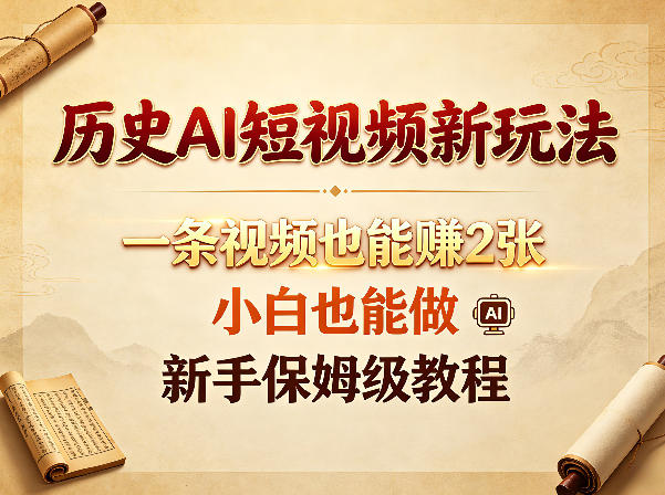 历史AI短视频新玩法，一条视频也能賺2张，小白也能做，新手保姆级教程-chywc