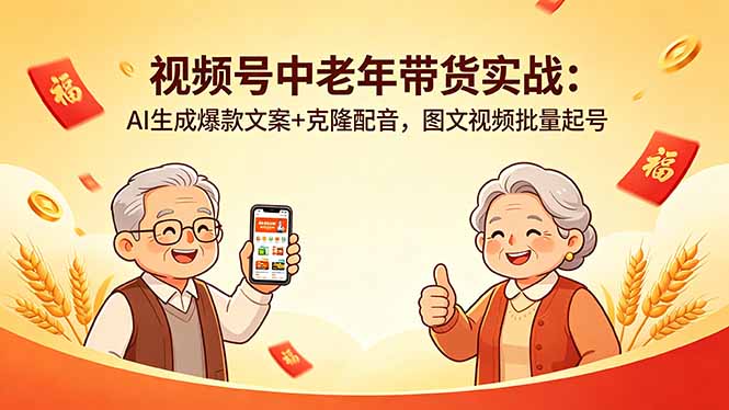 视频号中老年带货实战：AI生成爆款文案+克隆配音，图文视频批量起号-chywc