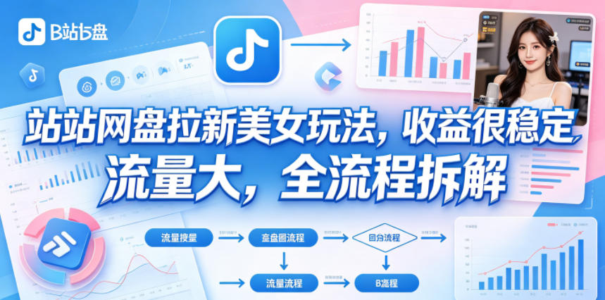 B站网盘拉新美女玩法，收益很稳定，流量大，全流程拆解-chywc