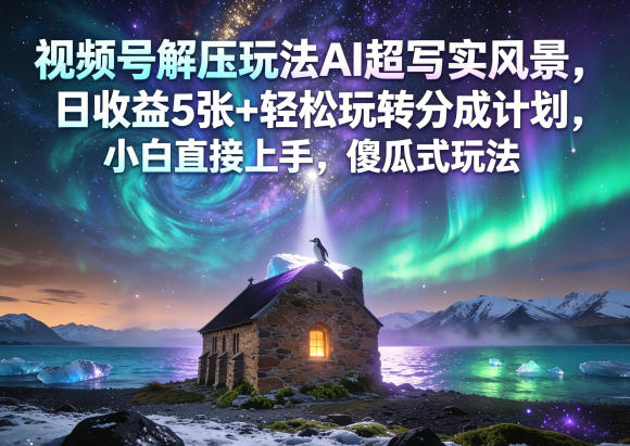 视频号解压玩法AI超写实风景，日收益5张+轻松玩转分成计划，小白直接上手，傻瓜式玩法-chywc
