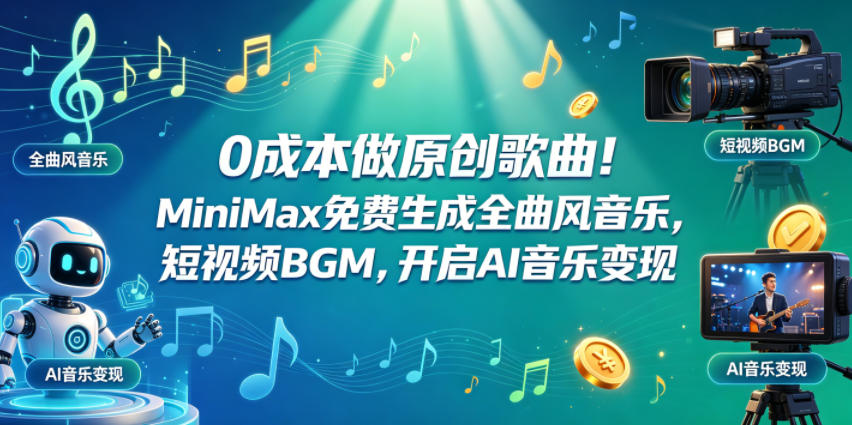 0成本做原创歌曲！MiniMax免费生成全曲风音乐，短视频BGM，开启AI音乐变现-chywc