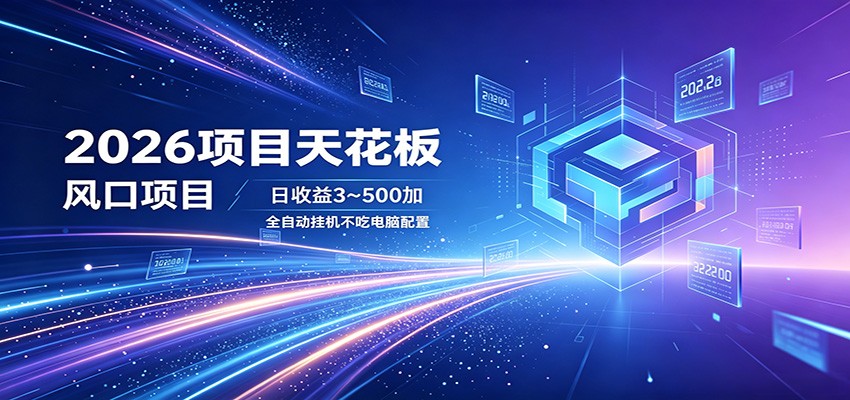 2026项目天花板，风口项目，日收益3~500+全自动挂机，不吃配置-chywc