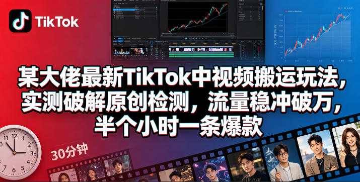 某大佬最新TikTok中视频搬运玩法，实测破解原创检测，流量稳冲破万，半个小时一条爆款-chywc