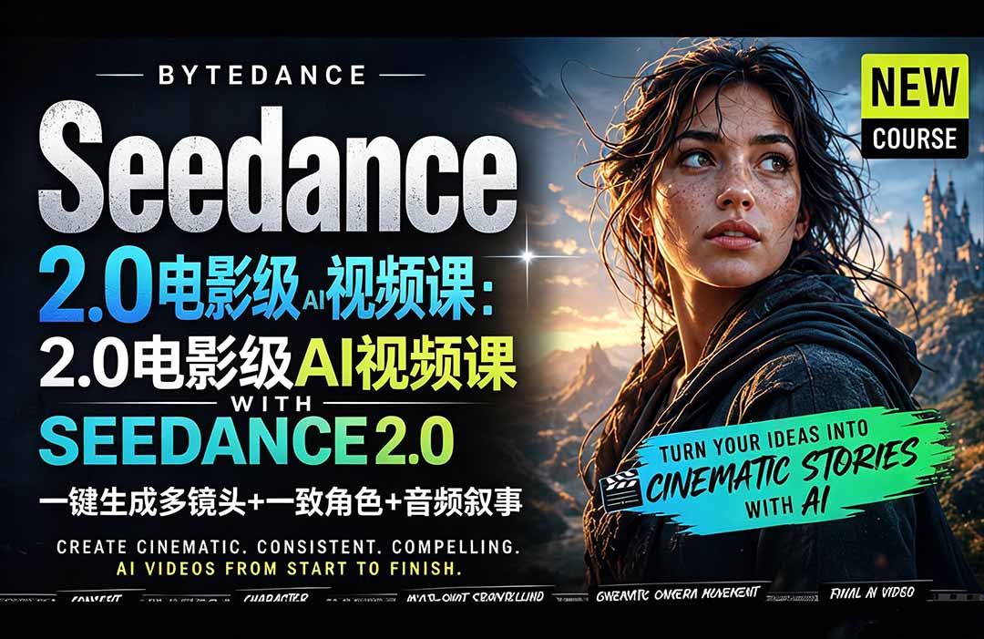 Seedance 2.0电影级AI视频课：一键生成多镜头+一致角色+音频叙事-chywc