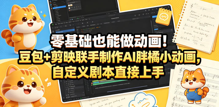 零基础也能做动画！豆包+剪映联手制作AI胖橘小动画，自定义剧本直接上手-chywc