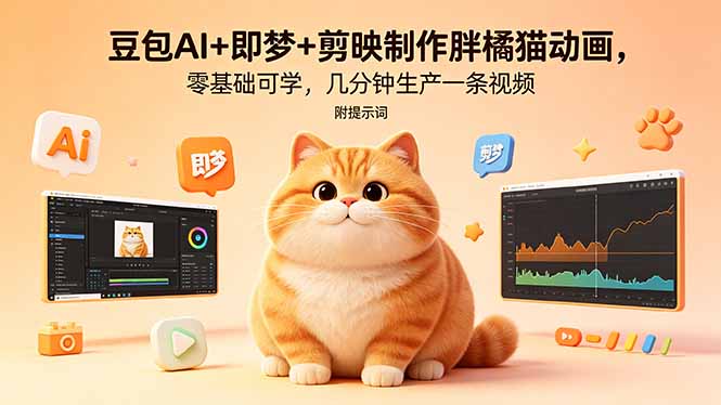 豆包AI+即梦+剪映制作胖橘猫动画，零基础可学，几分钟生产一条视频，附提示词-chywc