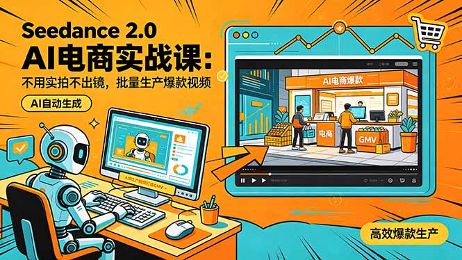 Seedance 2.0 AI电商实战课：不用实拍不出镜，批量生产爆款视频打爆GMV-chywc