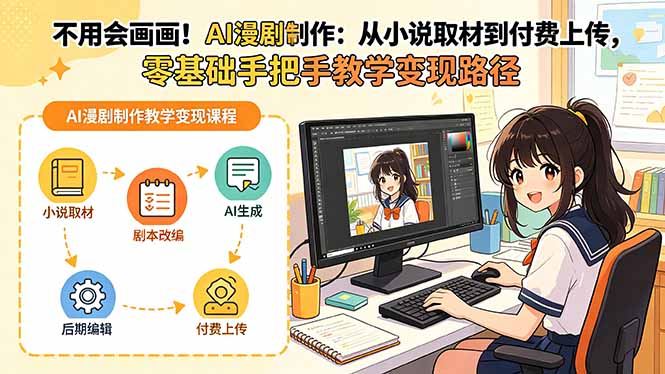 不用会画画！AI漫剧制作：从小说取材到付费上传，零基础手把手教学变现路径-chywc