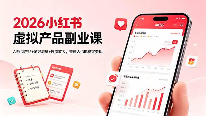 2026小红书虚拟产品副业课，AI原创产品+笔记流量+投流放大，普通人也能稳定变现-chywc