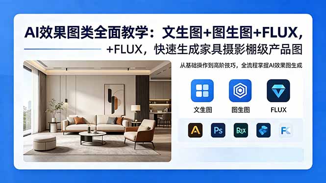 AI效果图类全面教学：文生图+图生图+FLUX，快速生成家具摄影棚级产品图-chywc