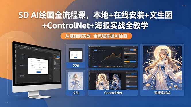SD AI绘画全流程课，本地+在线安装+文生图+ControlNet+海报实战全教学-chywc