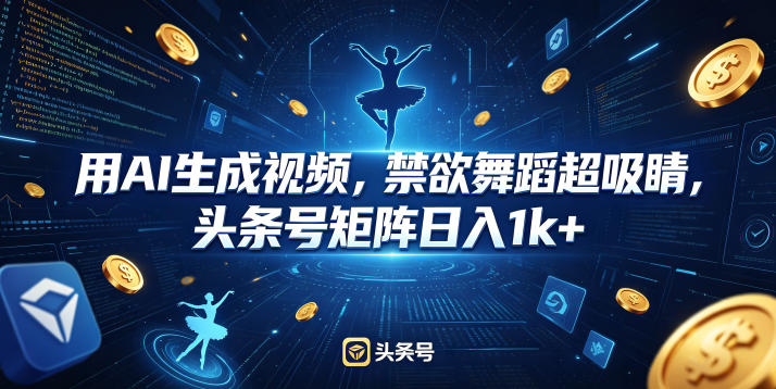 用AI生成视频，禁欲舞蹈超吸睛，头条号矩阵日入1k+-chywc