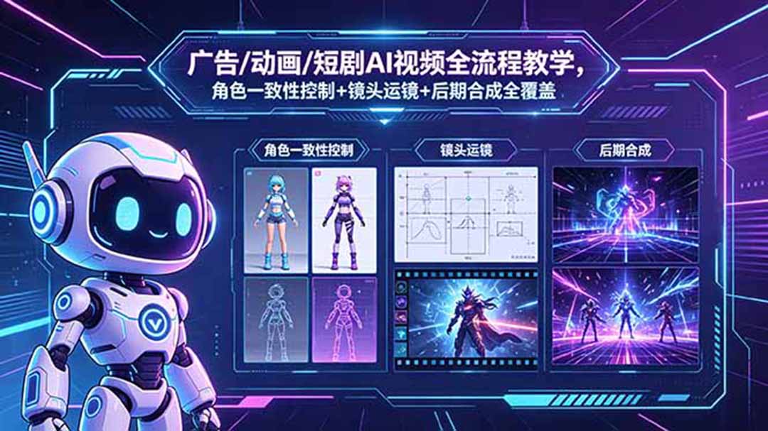 广告/动画/短剧AI视频全流程教学，角色一致性控制+镜头运镜+后期合成全覆盖-chywc