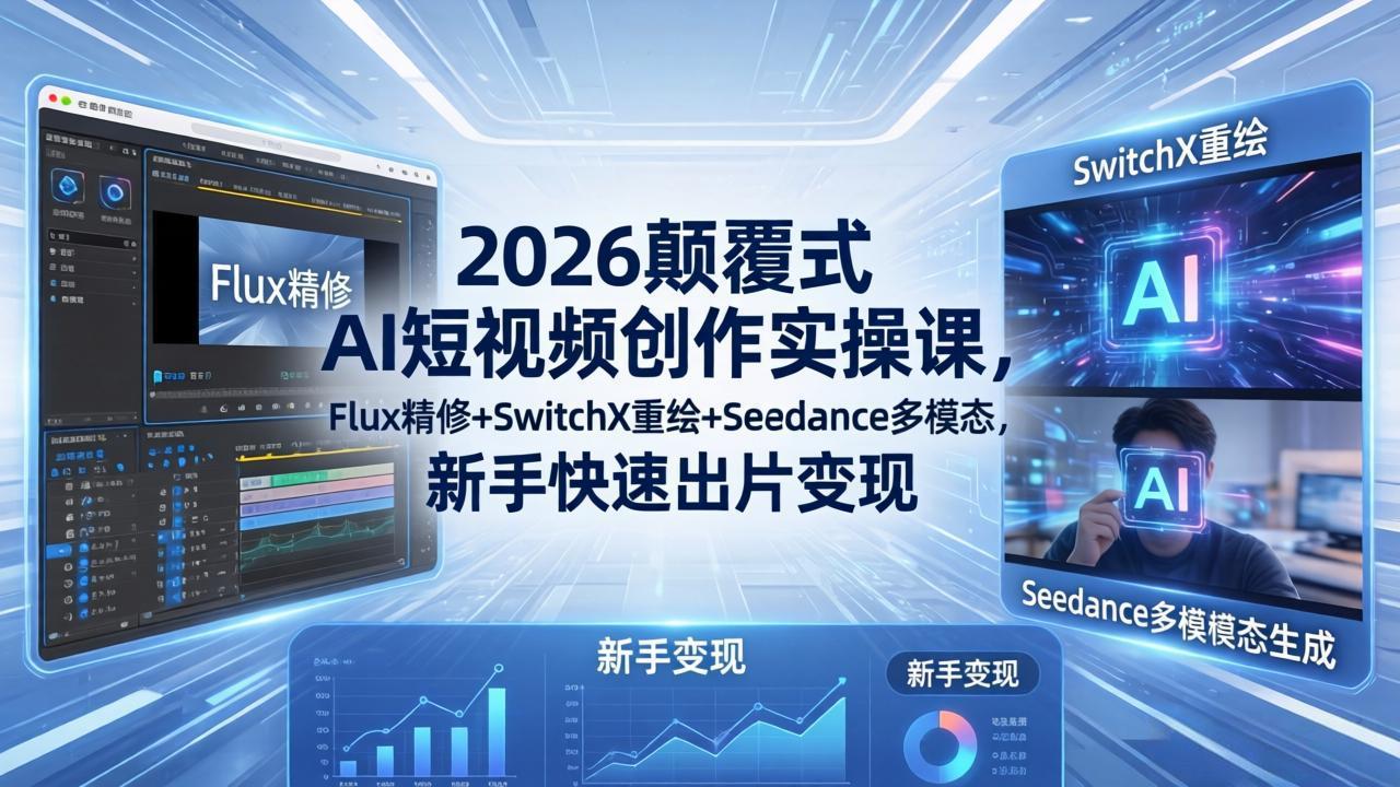 2026颠覆式 AI短视频创作课-5月更新，Flux精修+SwitchX重绘+Seedance多模态，新手快速出片变现-chywc