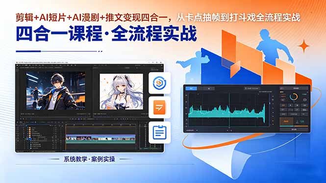 剪辑+AI短片+AI漫剧+推文变现四合一，从卡点抽帧到打斗戏全流程实战-chywc