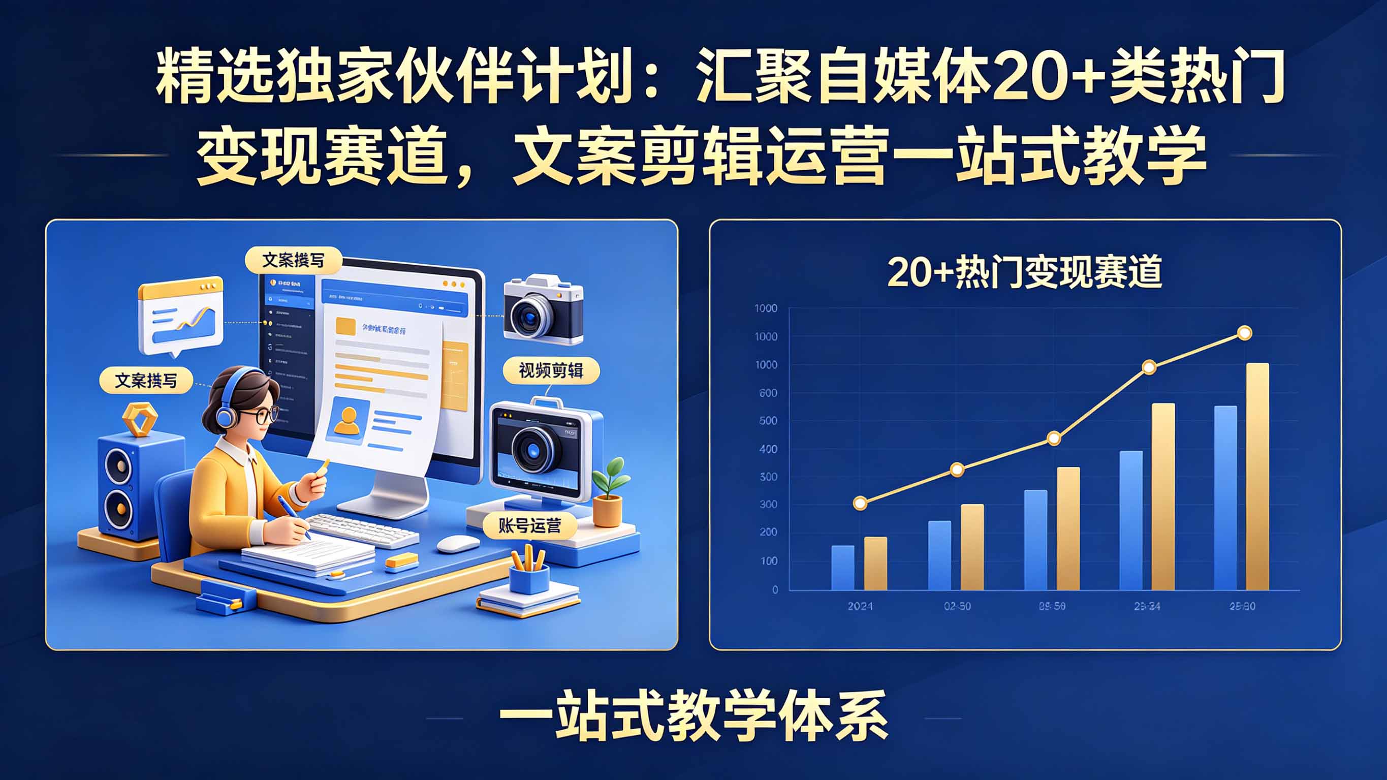 精选独家伙伴计划：汇聚自媒体20+类热门变现赛道，文案剪辑运营一站式教学-chywc