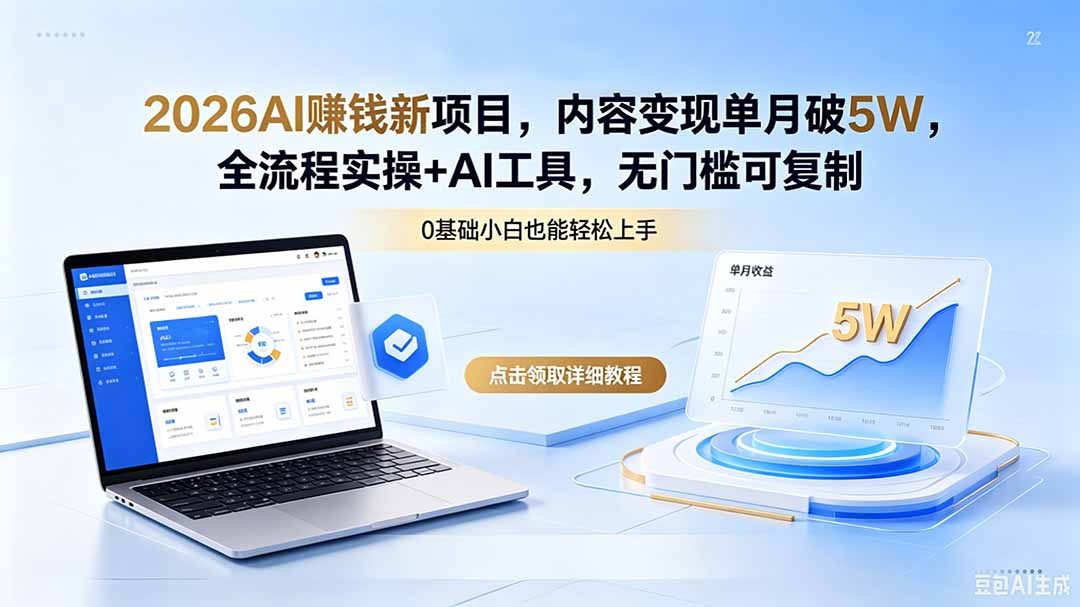 2026AI赚钱新项目，内容变现单月破5W，全流程实操+AI工具，无门槛可复制-chywc