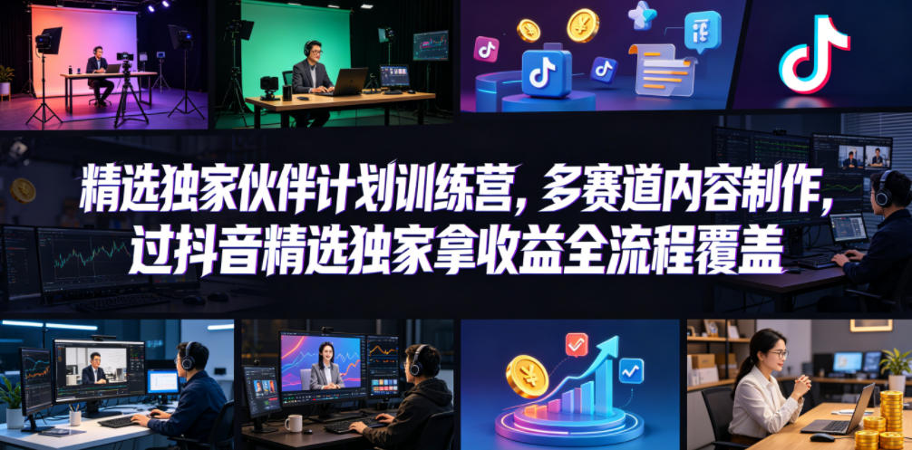 小豁食堂精选独家伙伴计划训练营，多赛道内容制作，过抖音精选独家拿收益全流程覆盖-chywc