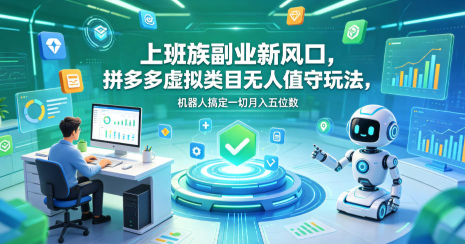 上班族副业新风口，拼多多虚拟类目无人值守玩法，机器人搞定一切月入五位数【揭秘】-chywc