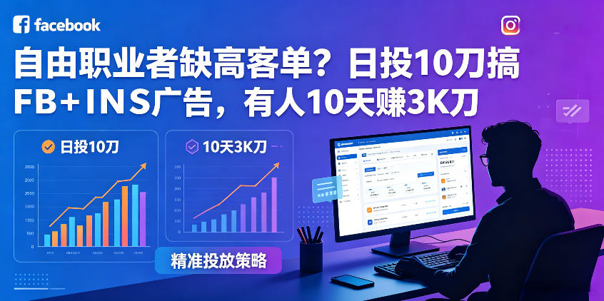 自由职业者缺高客单？日投10刀搞FB+INS广告，有人10天赚3K刀！【原创双语字幕】-chywc