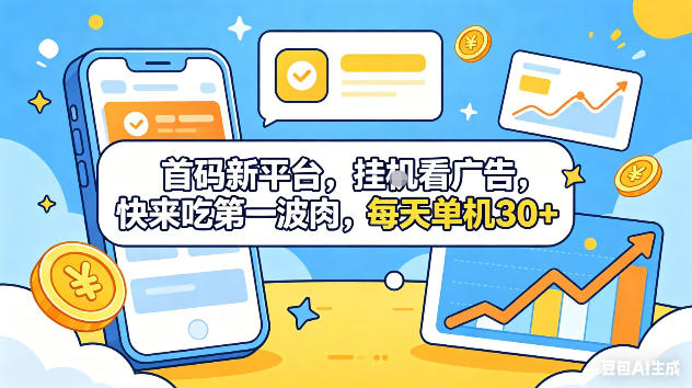 首码新平台，挂G自动看广告，快来吃第一波肉，每天单机30+，可矩阵放大【揭秘】-chywc
