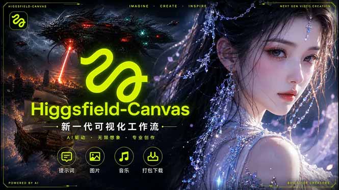 Higgsfield Canvas AI视频制作详解，节点式工作流搭建，重构新式视频创作完整教程-chywc