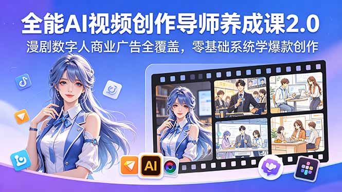 全能AI视频创作导师养成课2.0，漫剧数字人商业广告全覆盖，零基础系统学爆款创作-chywc