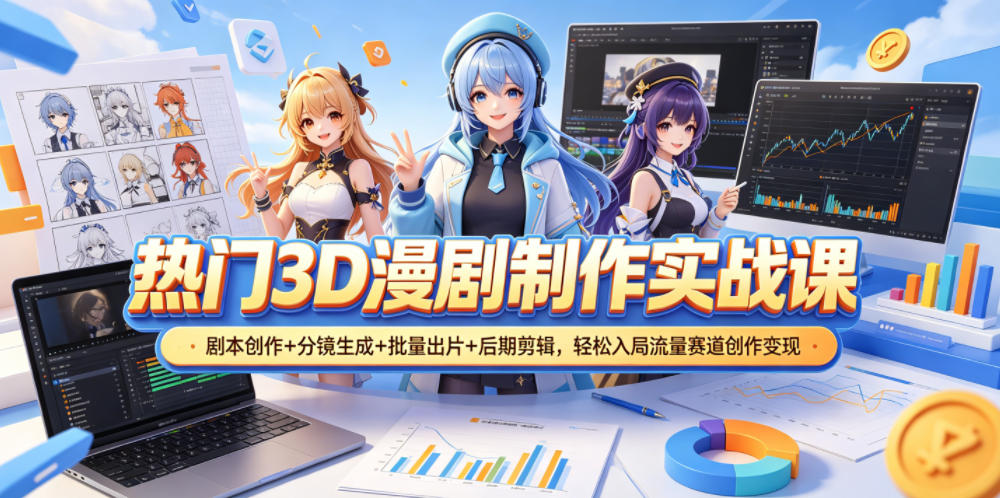 热门3D漫剧制作实战课，剧本创作+分镜生成+批量出片+后期剪辑，轻松入局流量赛道创作变现-chywc