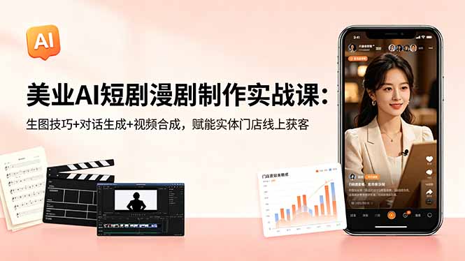 美业AI短剧漫剧制作实战课：生图技巧+对话生成+视频合成，赋能实体门店线上获客-chywc