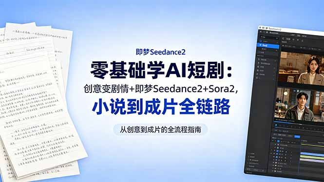 零基础学AI短剧：创意变剧情+即梦Seedance2+Sora2，小说到成片全链路-chywc