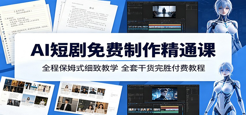 AI短剧免费制作精通课：全程保姆式细致教学，全套干货完胜付费教程-chywc