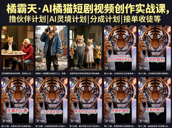 橘霸天·AI橘猫短剧视频创作实战课，撸伙伴计划|AI灵境计划|分成计划|接单收徒等-chywc