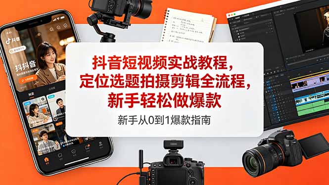 抖音短视频实战教程，定位选题拍摄剪辑全流程，新手轻松做爆款-chywc