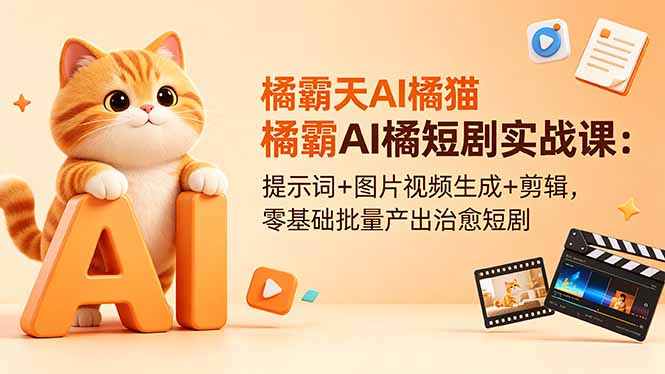 橘霸天AI橘猫短剧实战课：提示词+图片视频生成+剪辑，零基础批量产出治愈短剧-chywc