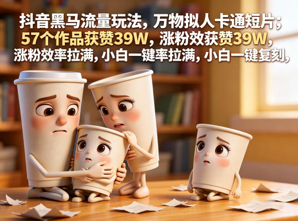 抖音黑马流量玩法，万物拟人卡通短片，57个作品获赞39W，涨粉效率拉满，小白一键复刻，保姆级拆解-chywc