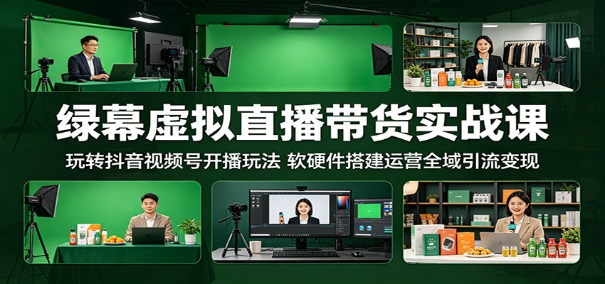 绿幕虚拟直播带货实战课：玩转抖音视频号开播玩法，软硬件搭建运营全域引流变现-chywc
