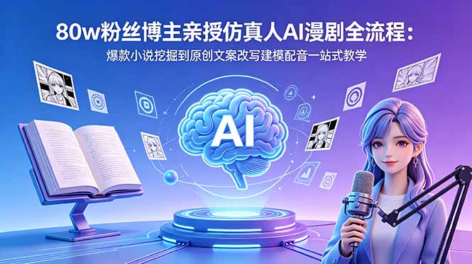 80w粉丝博主亲授仿真人AI漫剧全流程：爆款小说挖掘到原创文案改写建模配音一站式教学-chywc