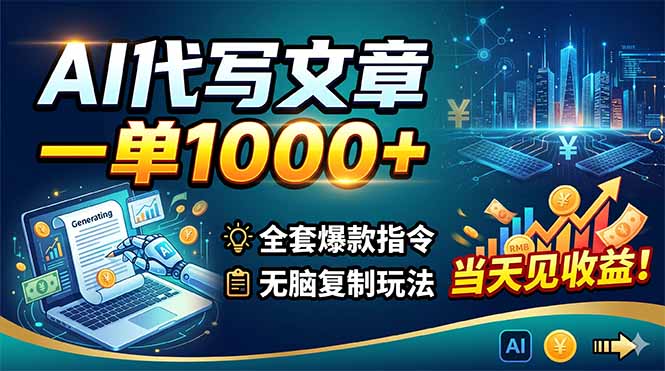 AI代写文章，一单1000+，全套爆款指令+无脑复制玩法，当天见收益！-chywc