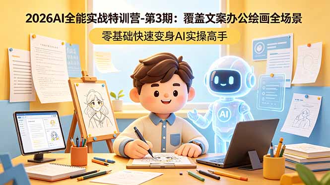 2026AI全能实战特训营-第3期：覆盖文案办公绘画全场景 零基础快速变身AI实操高手-chywc