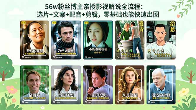 56万粉丝博主亲授影视解说全流程：选片+文案+配音+剪辑，零基础也能快速出圈-chywc
