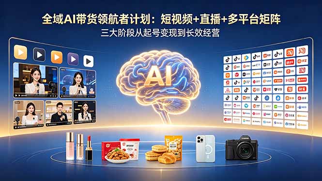 全域AI带货领航者计划：短视频+直播+多平台矩阵，三大阶段从起号变现到长效经营-chywc