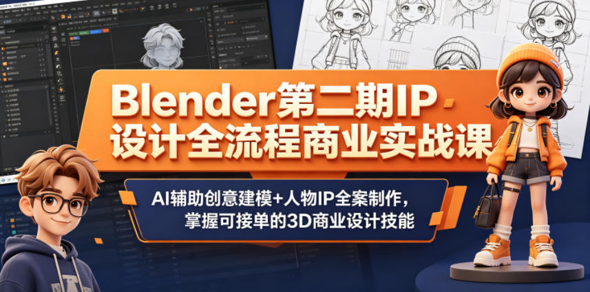 Blender第二期IP设计全流程商业实战课，AI辅助创意建模+人物IP全案制作，掌握可接单的3D商业设计技能-chywc