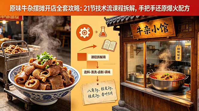 原味牛杂摆摊开店全套攻略：21节技术流课程拆解，手把手还原爆火配方-chywc