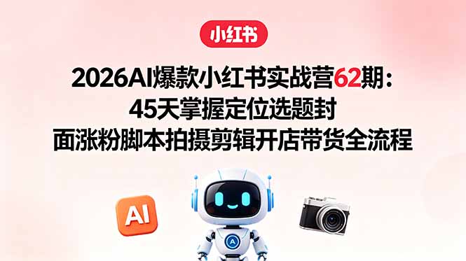 2026AI爆款小红书实战营62期：45天掌握定位选题封面涨粉脚本拍摄剪辑开店带货全流程-chywc