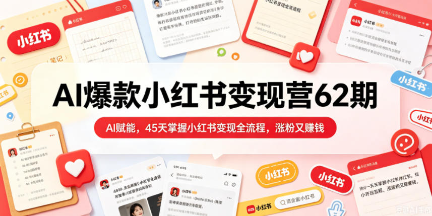 AI爆款小红书变现营62期2026年5月，AI赋能，45天掌握小红书变现全流程，涨粉又賺钱-chywc