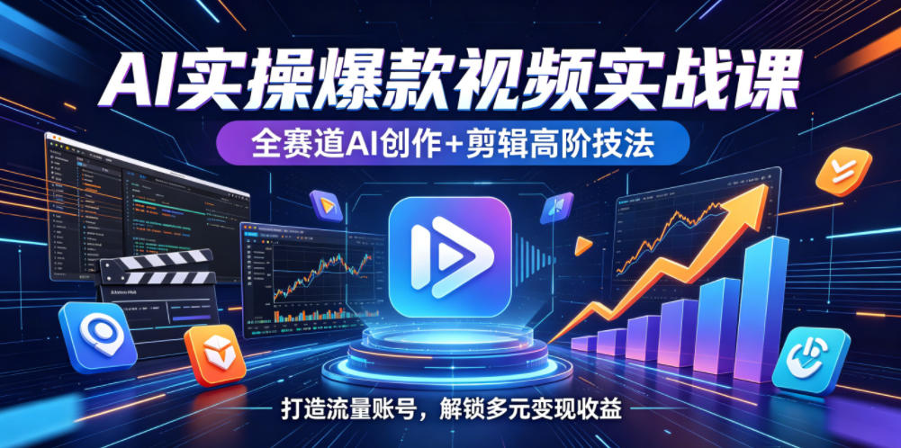 AI实操爆款视频实战课，全赛道AI创作+剪辑高阶技法，打造流量账号，解锁多元变现收益-chywc