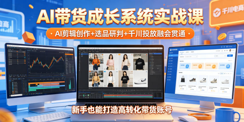 AI带货成长系统实战课，AI剪辑创作+选品研判+千川投放融会贯通，新手也能打造高转化带货账号(更新2026年)-chywc