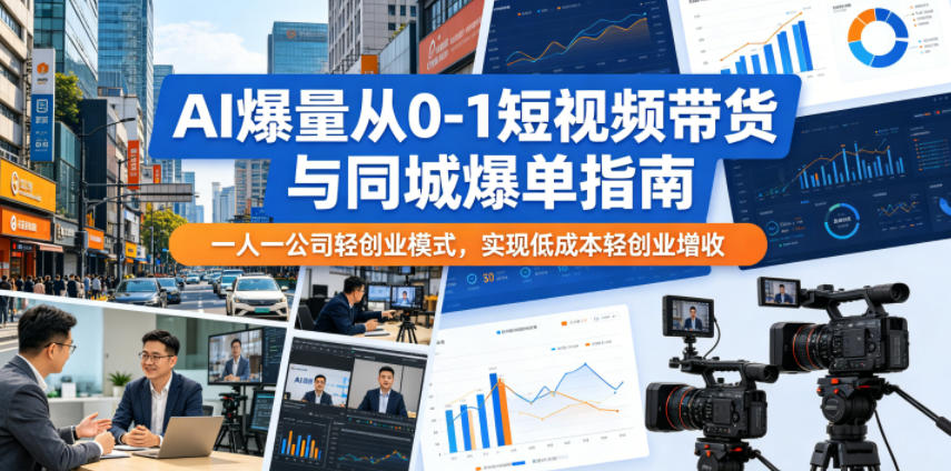 AI爆量从0-1短视频带货与同城爆单指南，一人一公司轻创业模式，实现低成本轻创业增收-chywc