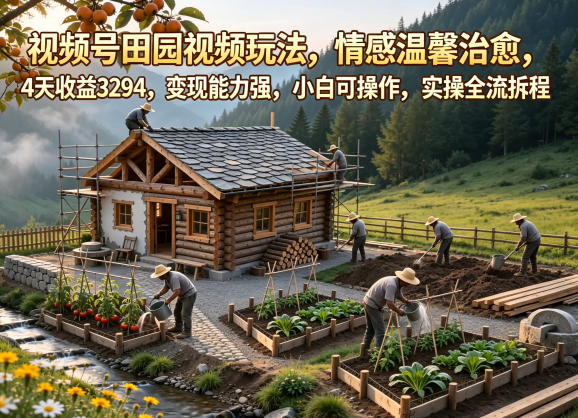视频号田园视频玩法，情感温馨治愈，4天收益3294，变现能力强，小白可操作，实操全流程拆解-chywc