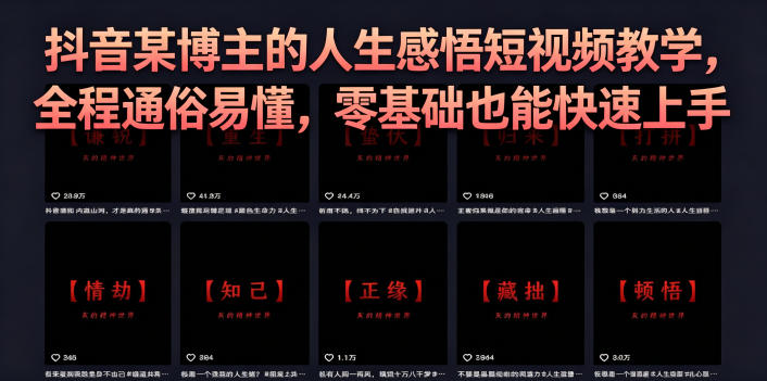 抖音某博主的灰太狼人生感悟短视频教学，全程通俗易懂，零基础也能快速上手-chywc
